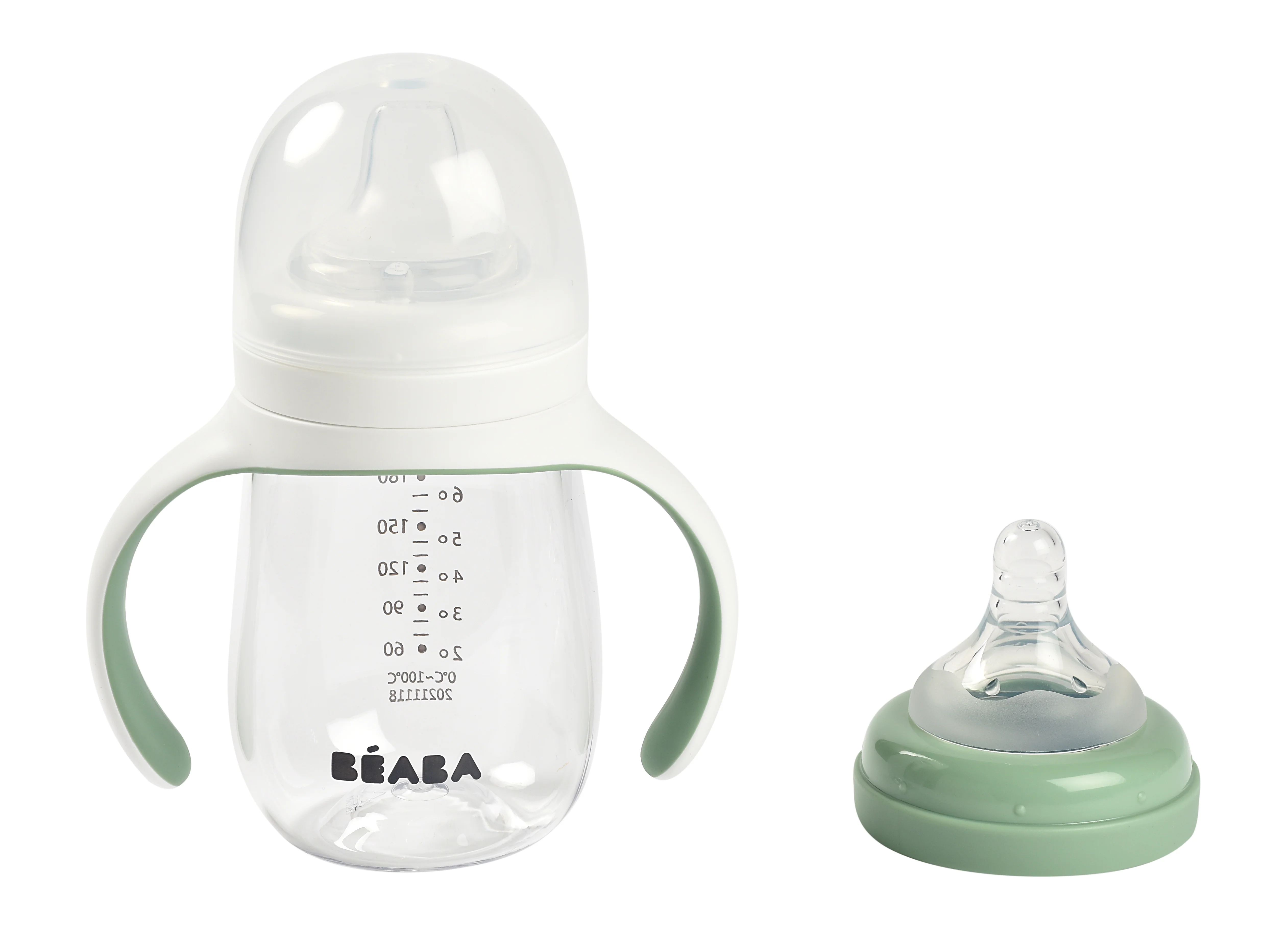 BEABA 2-IN-1 BOTTLE TO SIPPY LEARNING CUP 210ML - SAGE GREEN - Image 3