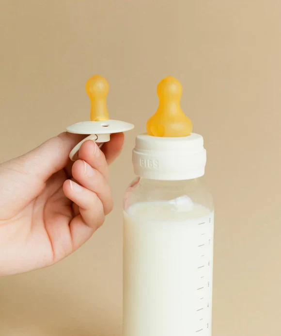 BIBS Glass Baby Bottle Complete Set 240ml Latex - Ivory - Image 4