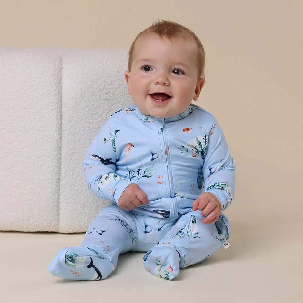 Snuggle Hunny, Blue Ocean Organic Snugglesuit Convertible Romper - Image 5