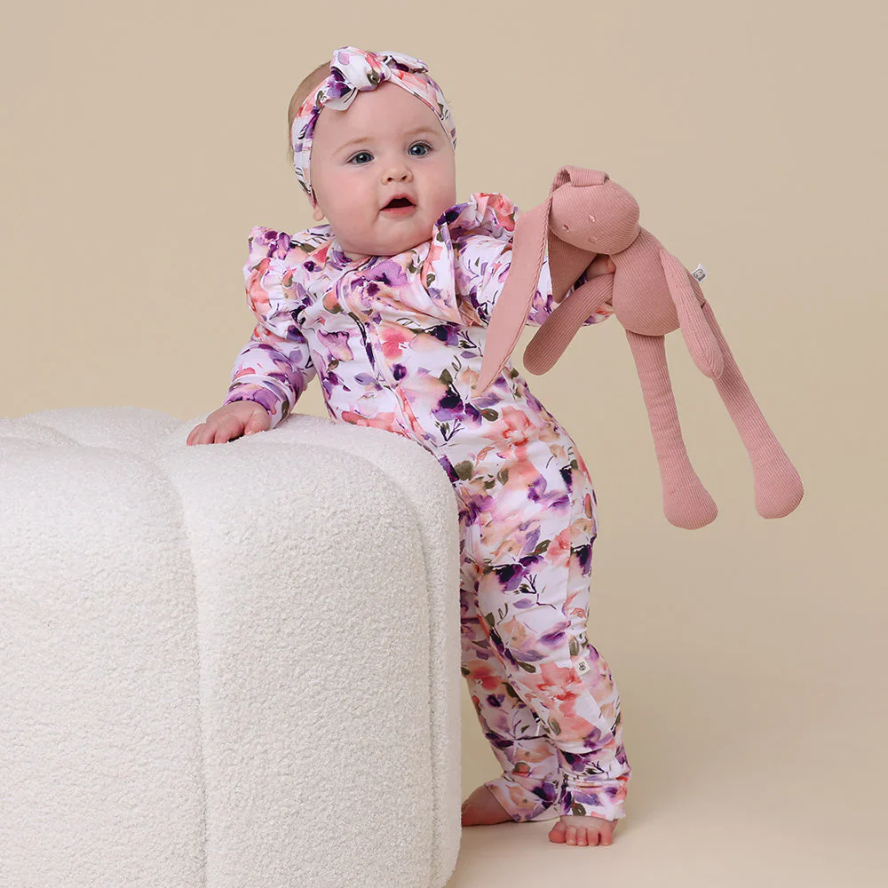 Snuggle Hunny, Blushing Beauty Organic Snugglesuit Convertible Romper with Frill - Image 5